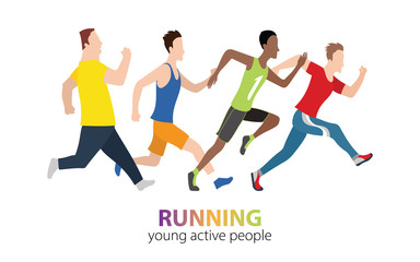 Fototapeta na wymiar Colorful poster with illustration marathon running people