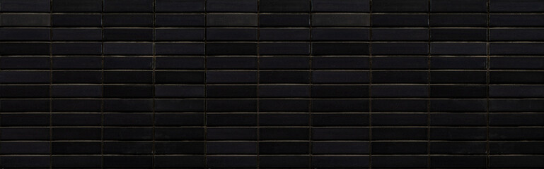 Panorama of Black brick wall texture and background seamless