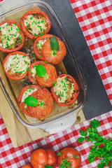 Tomato suffed with mushrooms and cheese