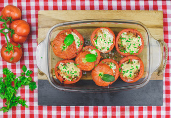 Tomato suffed with mushrooms and cheese