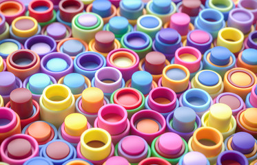 Rainbow of colorful tubes and cylinder. 3D background