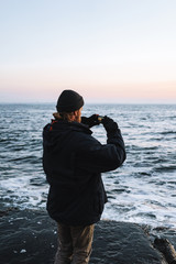 Close up of a man silhouette wearing hat