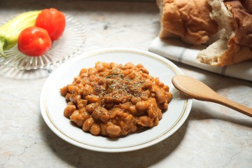 Bean curry and spice with fresh vegetables, plant based protein meal