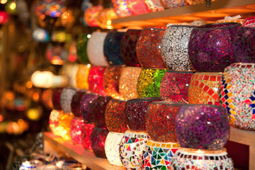 Mosaic Turkish lanterns in Grand Bazaar, Istanbul, Turkey