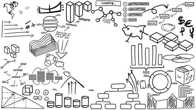 Hand-drawn infographic background with place for central object.