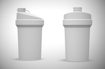 White plastic shaker bottle for mock up and template design. 3D rendering.