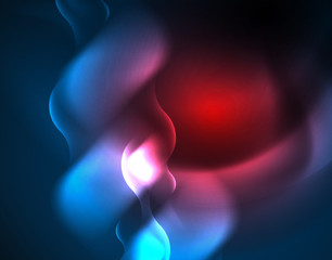 Naklejka premium Neon glowing wave lines, blue hi-tech futuristic abstract background template