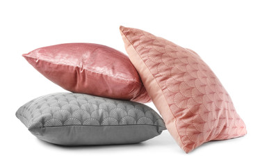 Soft color pillows on white background