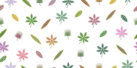 Fototapeta premium Seamless pattern from leaves of tropical plants. Vector hand drawing illustration.