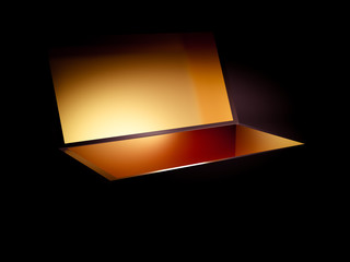 Beautiful festive gift wrap, inside golden on a black background. 3d illustration, 3d rendering.