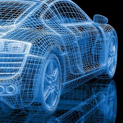 3d car model on a black background.