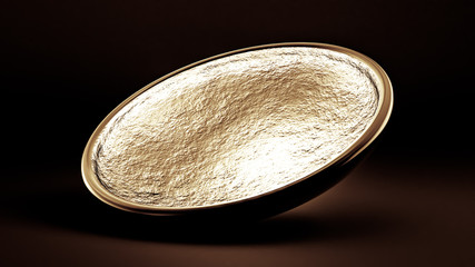 Beautiful festive gift wrap, inside golden on a black background. 3d illustration, 3d rendering.