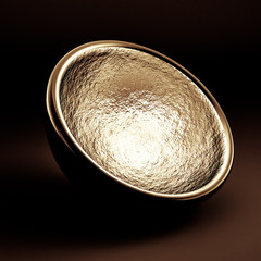 Beautiful festive gift wrap, inside golden on a black background. 3d illustration, 3d rendering.