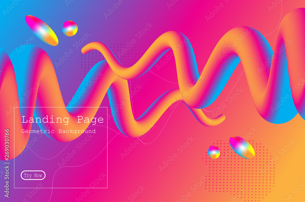 Wall mural memphis abstract colorful background design with fluid gradient shapes composition illustration vect