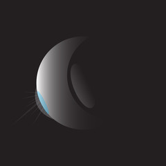 Vector dark abstract background with a solar eclipse. Black open space with a star shining from behind a planet, igniting its horizon. Round black placeholder for your text