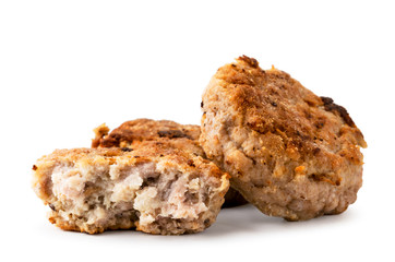 Fried cutlets and half on a white background. Isolated