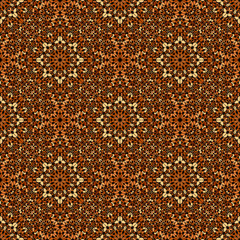 Oriental bohemian floral kaleidoscope ethno pattern background - geometrical abstract brown mosaic spiritual vector art