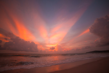 Naklejka na ściany i meble Sunset on the beach at Thailand 
