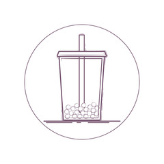 Vector icon of bubble tea. Take away, to go. Line icon in circle. Isolated on white background.