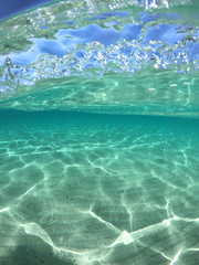 Sea level underwater photo of iconic exotic tropical beach of Balos a true paradise in Crete island, Gramvousa