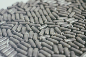 Set of capsules pills on white background. Medication. First aid kit. Health concept.