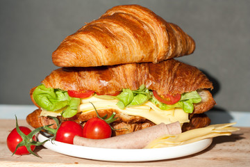 Tasty and colorful croissant sandwiches.