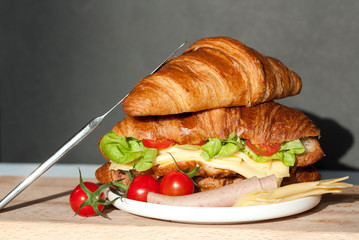 Tasty and colorful croissant sandwiches.
