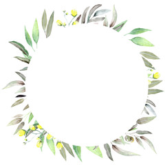 Watercolor hand drowm frame on a whight background. Botanical illustration