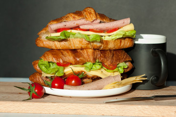 Tasty and colorful croissant sandwiches.