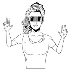 woman with virtual reality headset black and white