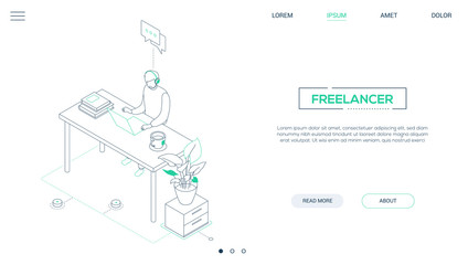 Freelancer - line design style isometric web banner