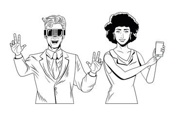 couple with virtual reality headset black and white
