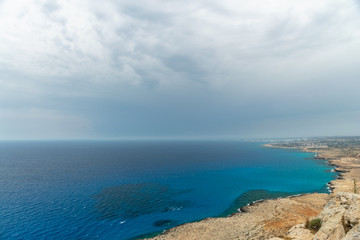 Fototapeta premium Panoramic view of the city of Ayia Napa from the viewpoint on the top of the mountain Cape Cavo Greco.