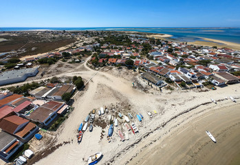 Aerial view of Armona Island, Ria Formosa, Algarve, Portugal.