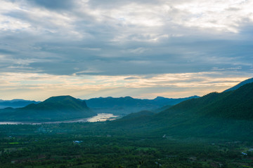 Mountain morning sunrise sky cloud with fog