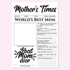 Mother’s Times - Mother's Day gift, memories, quick, easy, wonderful, touching gift. Print the template, that kids can fill in all the details about their mom.
