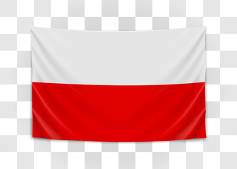 Hanging flag of Poland. Republic of Poland. Polish national flag concept. Vector illustration.