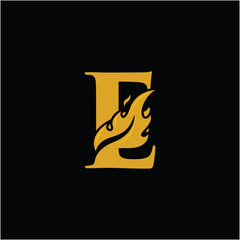 E Letter with Flame Fire logo vector