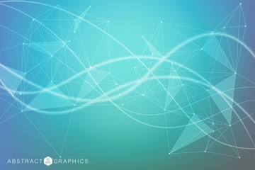 Geometric abstract background with connected line and dots. Structure molecule and communication. Big Data Visualization. Medical, technology, science background. Vector illustration.