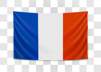 Hanging flag of France. French Republic. French national flag concept.