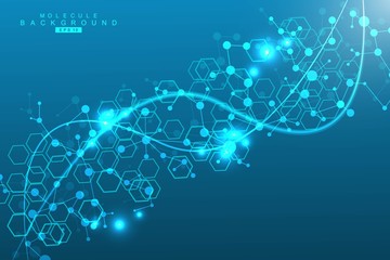 Science network pattern, connecting lines and dots. Technology hexagons structure or molecular connect elements.