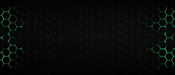 dark hexagon background and green light - 269043535