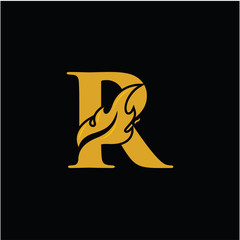 R Letter with Flame Fire logo vector