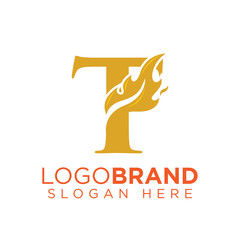 T Letter with Flame Fire logo vector