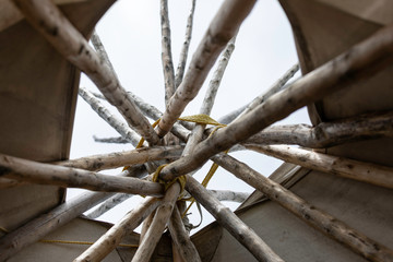 An authentic Tee-pee from Native North Americans, detail of the interior upper side