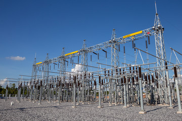 Fototapeta na wymiar 115 kV substation main and transfer bus scheme and supply through the sub circuit breakers to supply to customer.