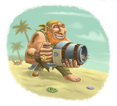 Pirate with gun on beach