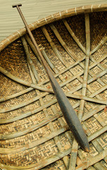 Traditional Round Basket Boat in vietnam closeup