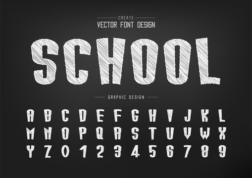 Sketch Cartoon font and alphabet vector, Chalk Tall typeface letter and number Graphic text design