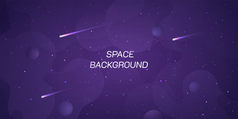 Space and planet background. Planets surface with stars and comets in dark space. Vector illustration. Space sky with planet and satellite